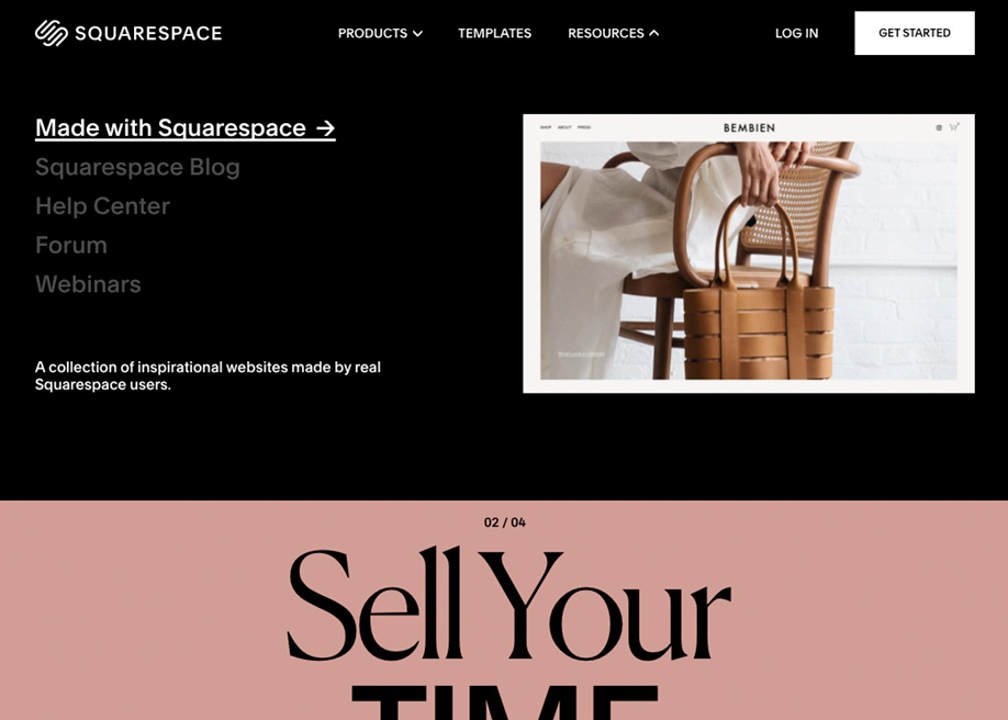 Sell anything by Squarespace - Dropdown menu