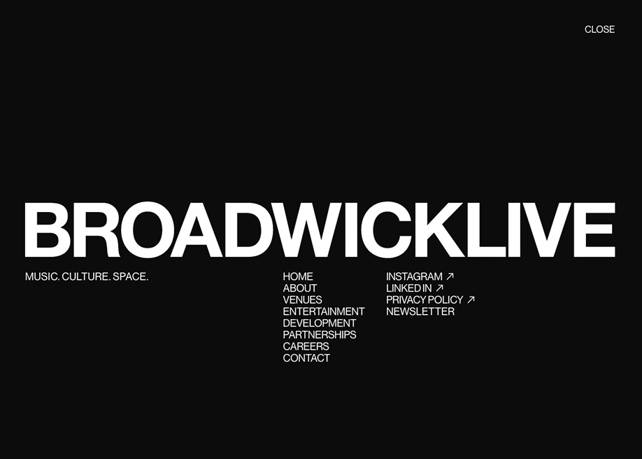 Broadwick Live - Menu