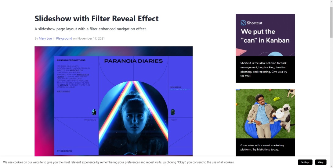 Slideshow with Filter Reveal Effect - Codrops