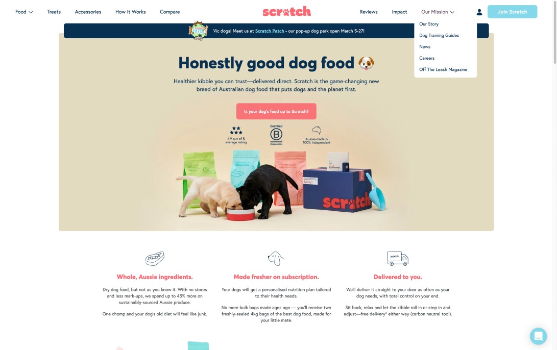 Australia's best dog food, delivered right to your doorstep | Scratch