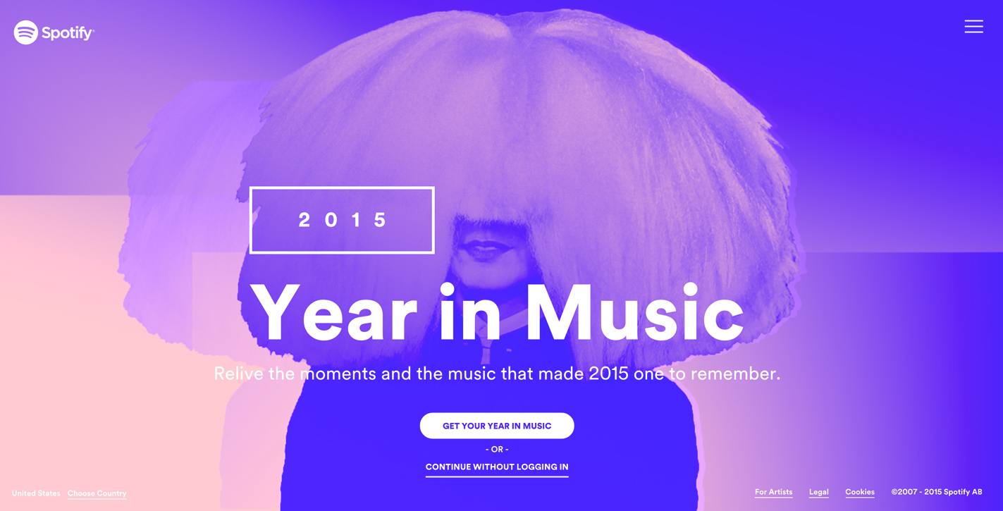 Spotify微型网站2015，带有渐变映射的双色调图像。