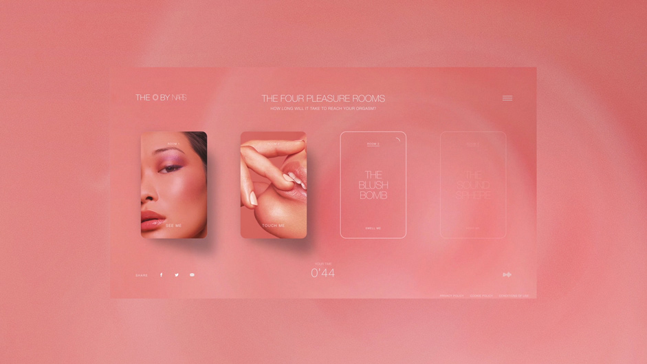 4 images of womans face on pink background