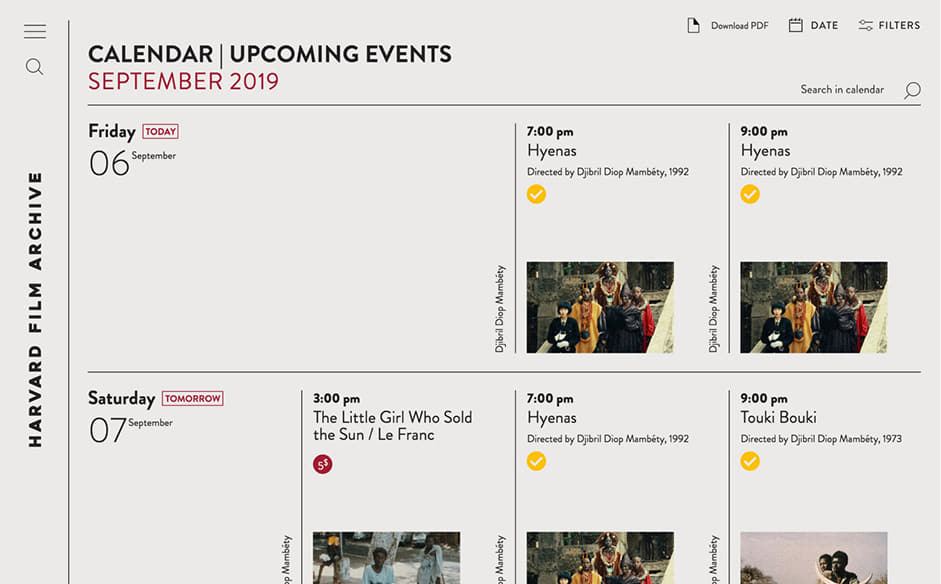 Film archive calendar