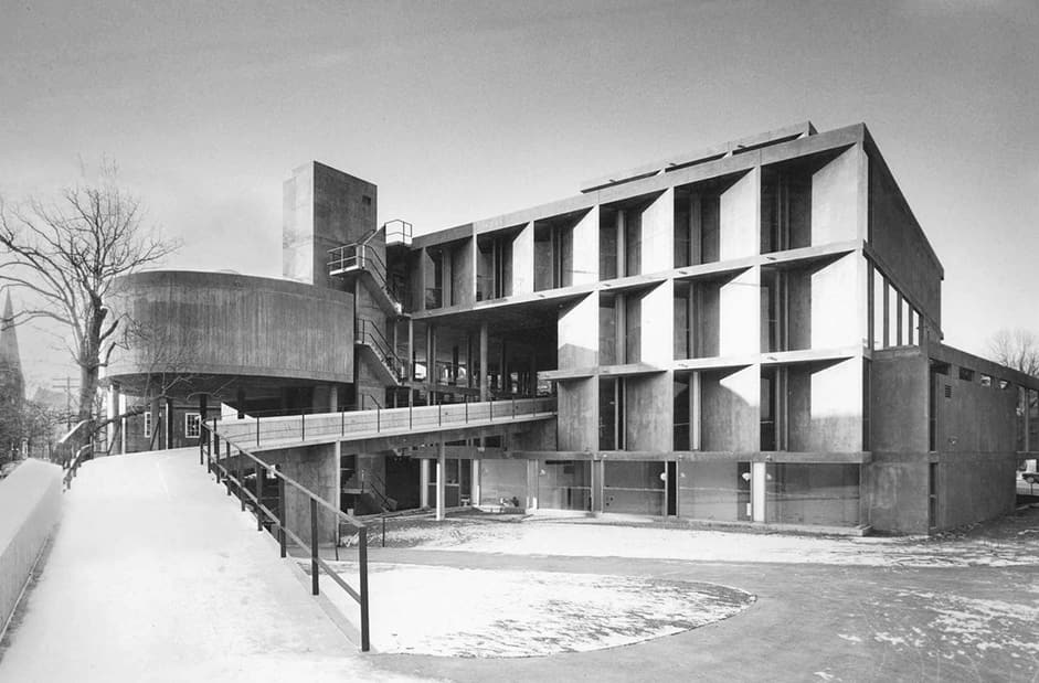 Black and white photo of the Carpenter Center
