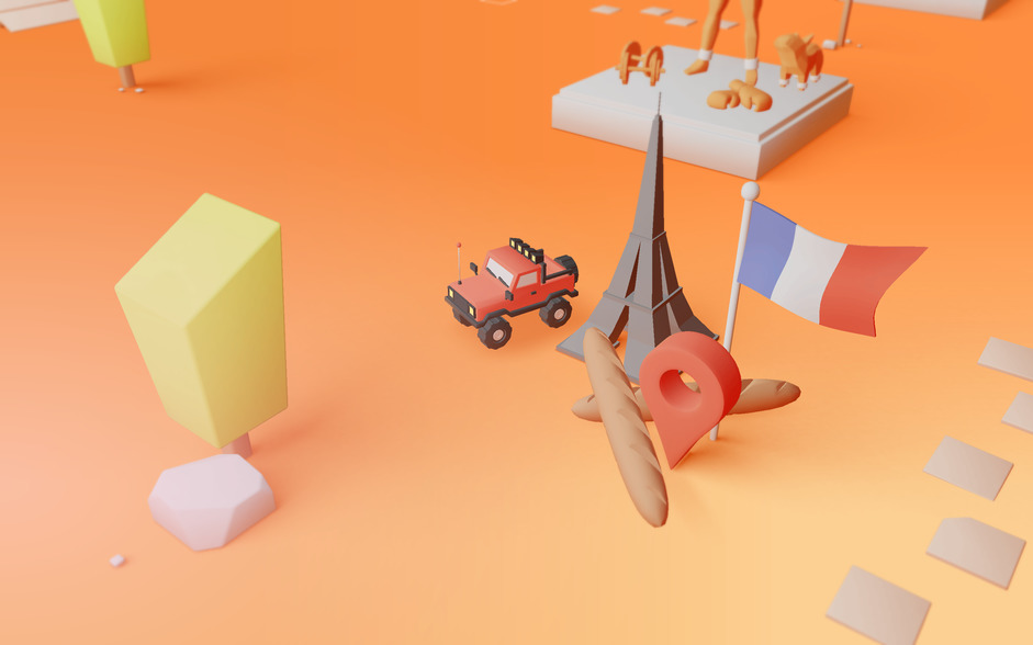 3D car on orange background