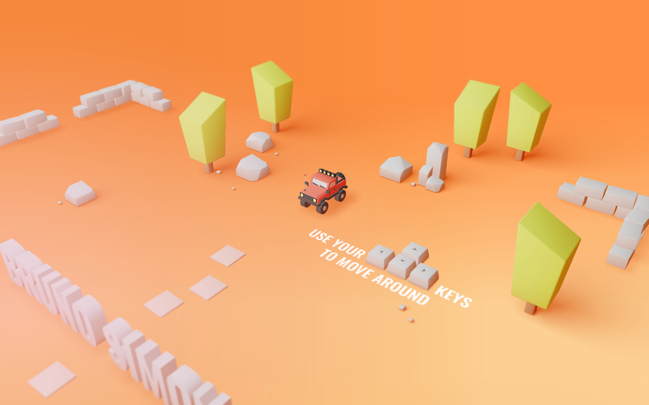 Intro page, toy car on orange background 