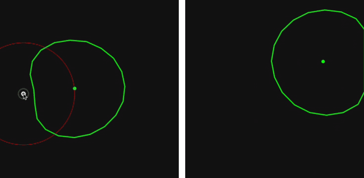 L: velocity averaging and slow down. R: Wall collisions.