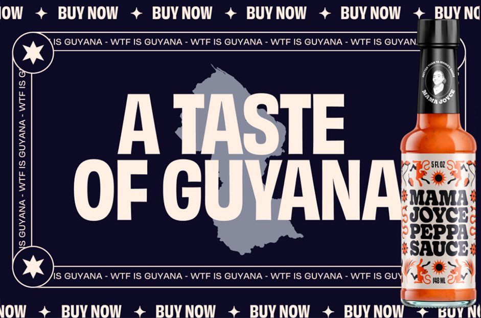 Bottle of sauce with the claim: A Taste of Guyana