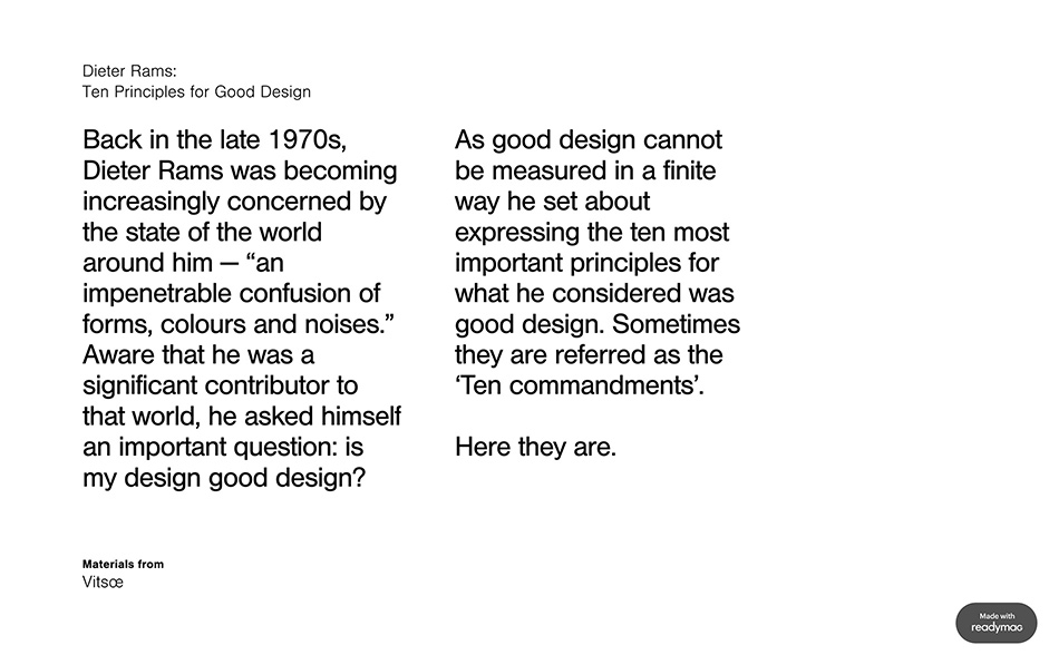 10 principles for good design - text