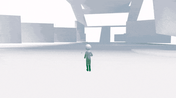 early prototype of avatar exploring a gallery