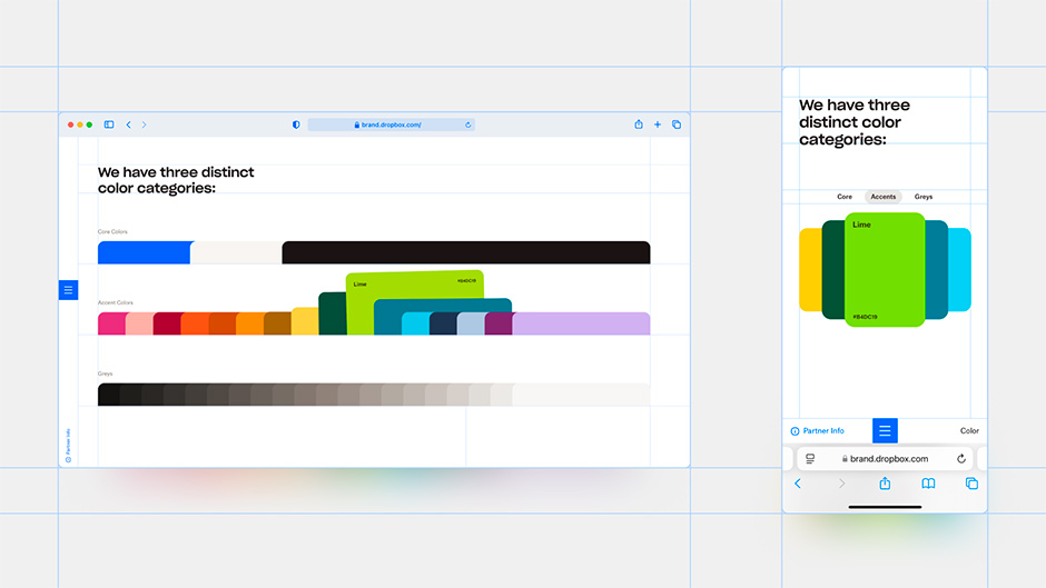 The final color palette design, containing traces of earlier folder-tab explorations