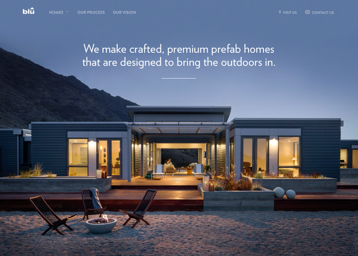 Blu Homes award-winning website design screenshot 1
