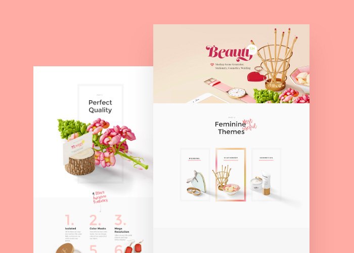 Beauty: Stationery, Cosmetics, Wedding, Mockup Scene Generator