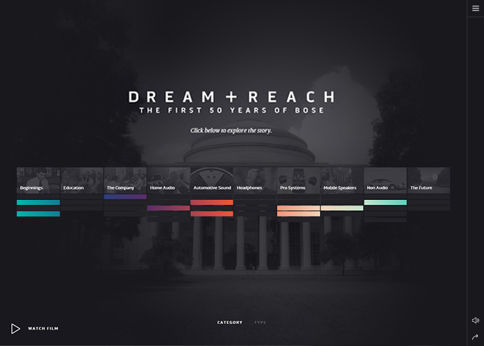 Dream + Reach: The first 50 Years of Bose award-winning website design screenshot 1