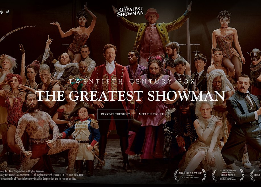 The Greatest Showman award-winning website design screenshot 1