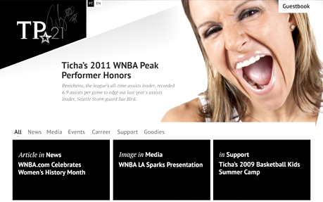 Ticha Penicheiro, TP*21 award-winning website design screenshot 1