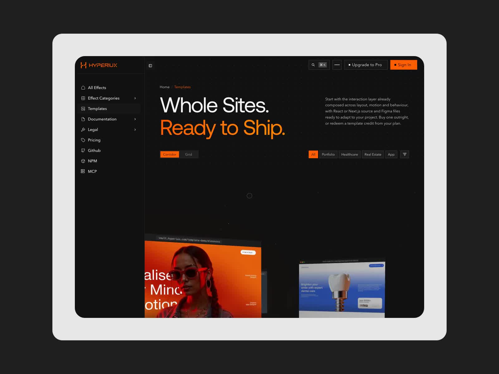 Templates Showcase Page